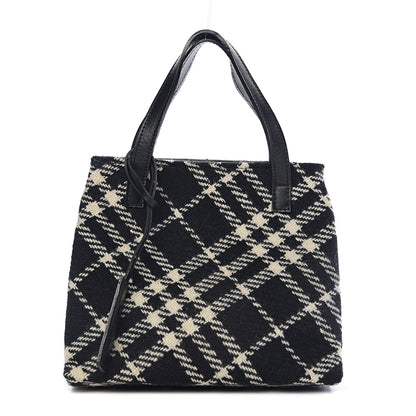 Burberry Wool Plaid Check Tote Black 1 of 8