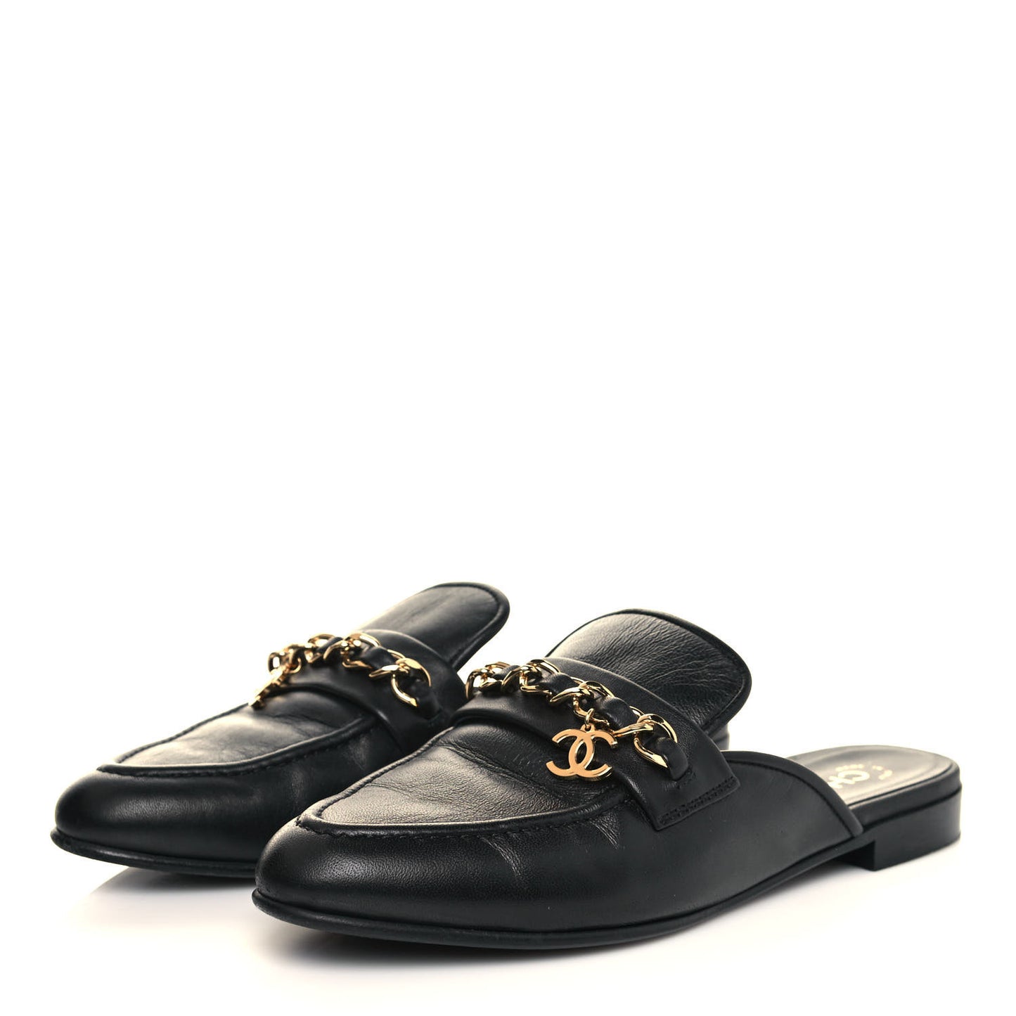 Lambskin Chain CC Mules 40 Black