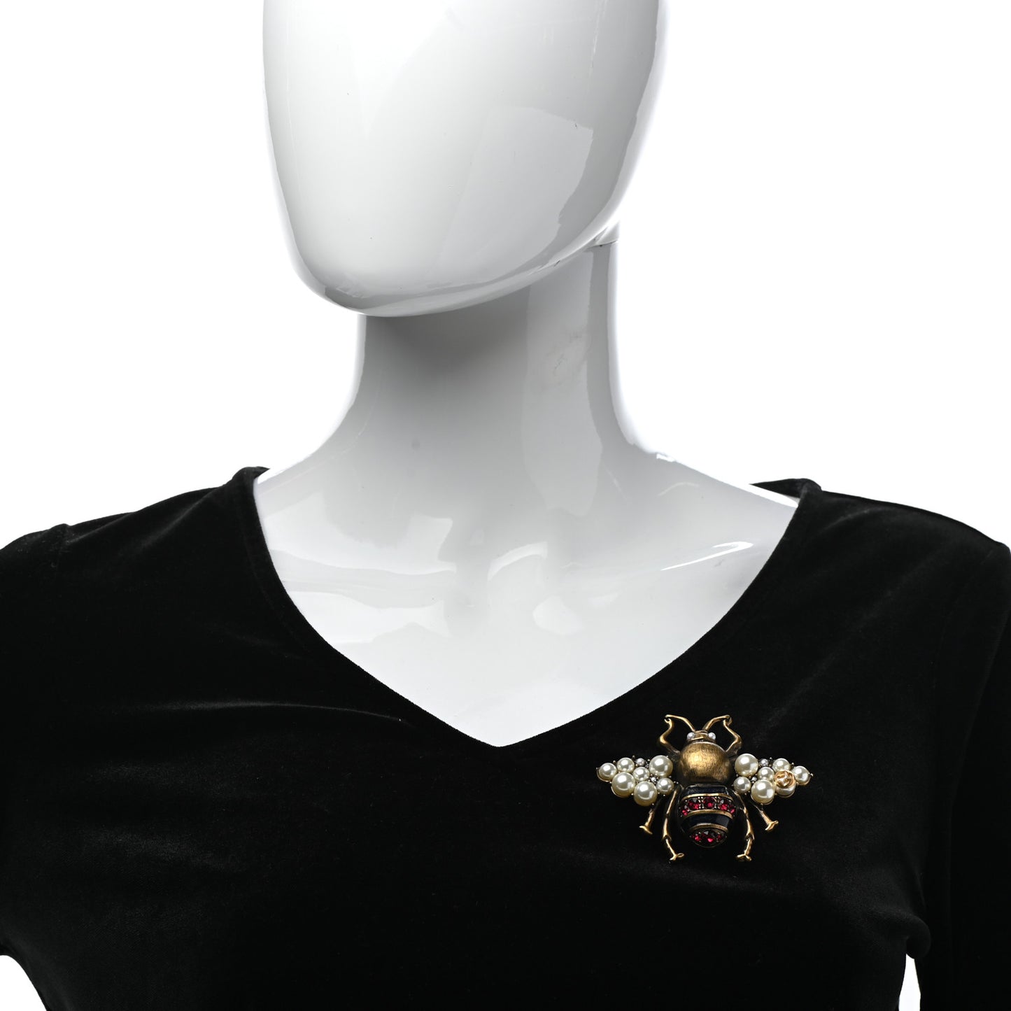 Metal Pearl Crystal Bee Brooch Aged Gold