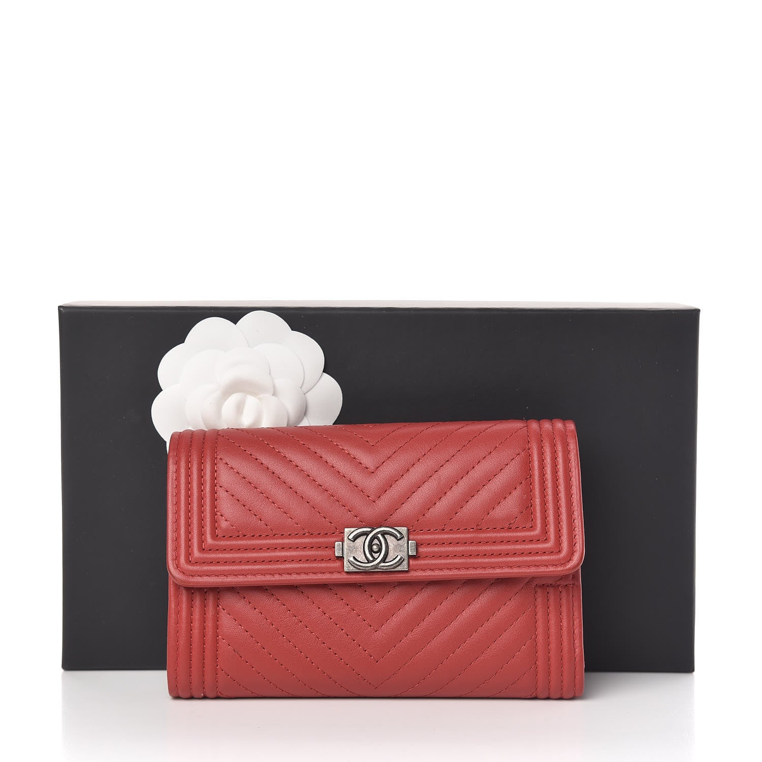 Chanel Calfskin Chevron Quilted Medium Boy Flap Wallet Dark Red 9 of 9