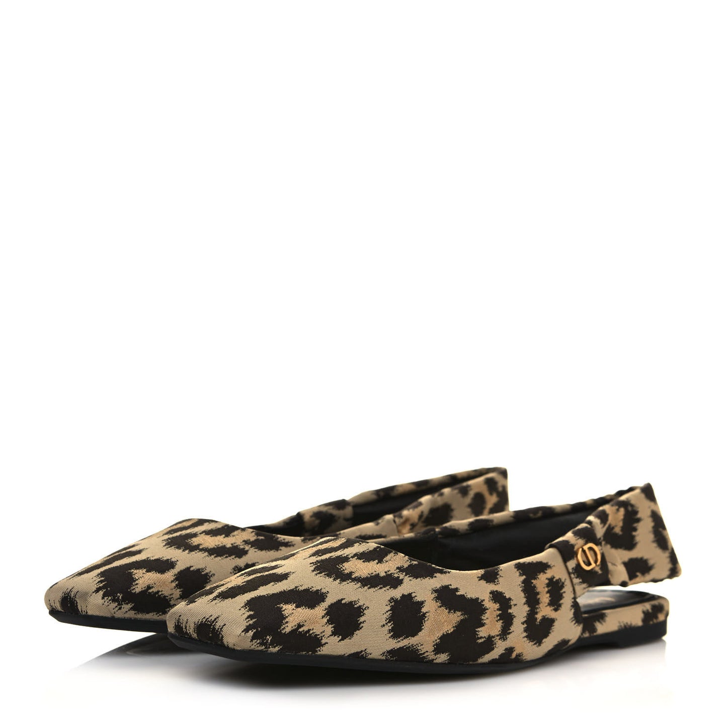 Nylon Leopard Print Mizza Slingback Flat 37 Beige Multicolor