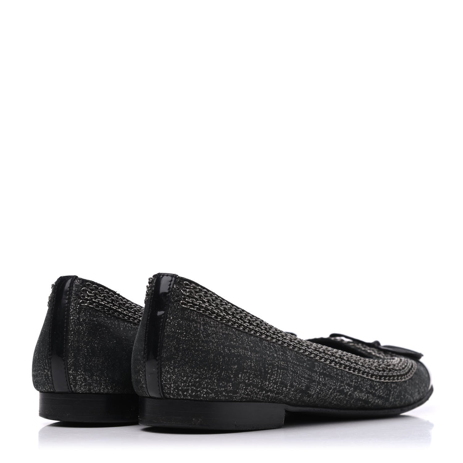 Chanel Tweed Patent Cap Toe Ballerina Flats 37 Black 4 of 23