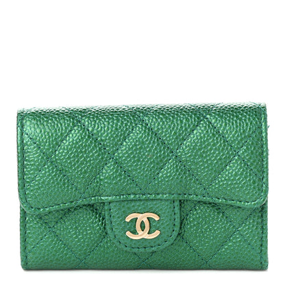 Chanel Metallic Caviar Quilted Flap Card Holder Wallet Green 1 of 8