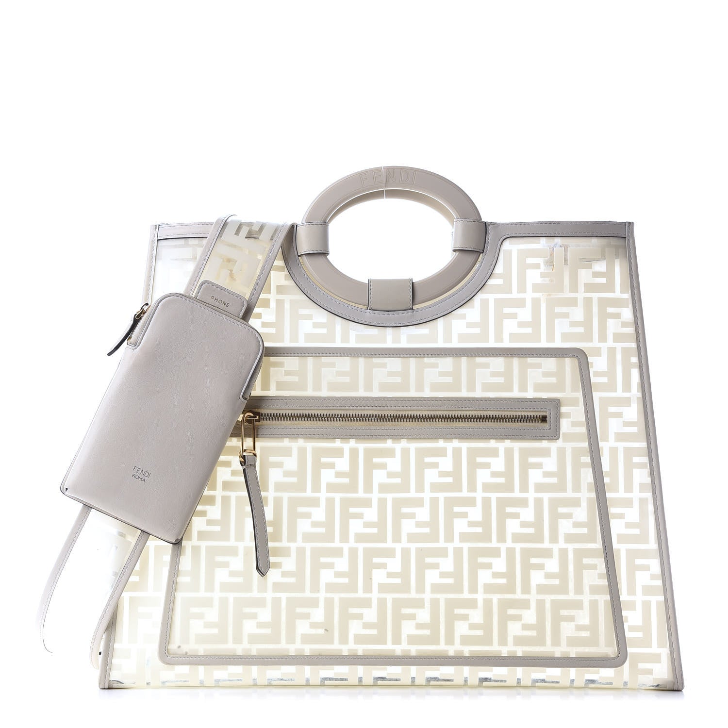 Fendi TPU FF Vitello Century Plexiglass Large Runaway Shopper Tote White 1 of 7