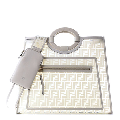 Fendi TPU FF Vitello Century Plexiglass Large Runaway Shopper Tote White 1 of 7