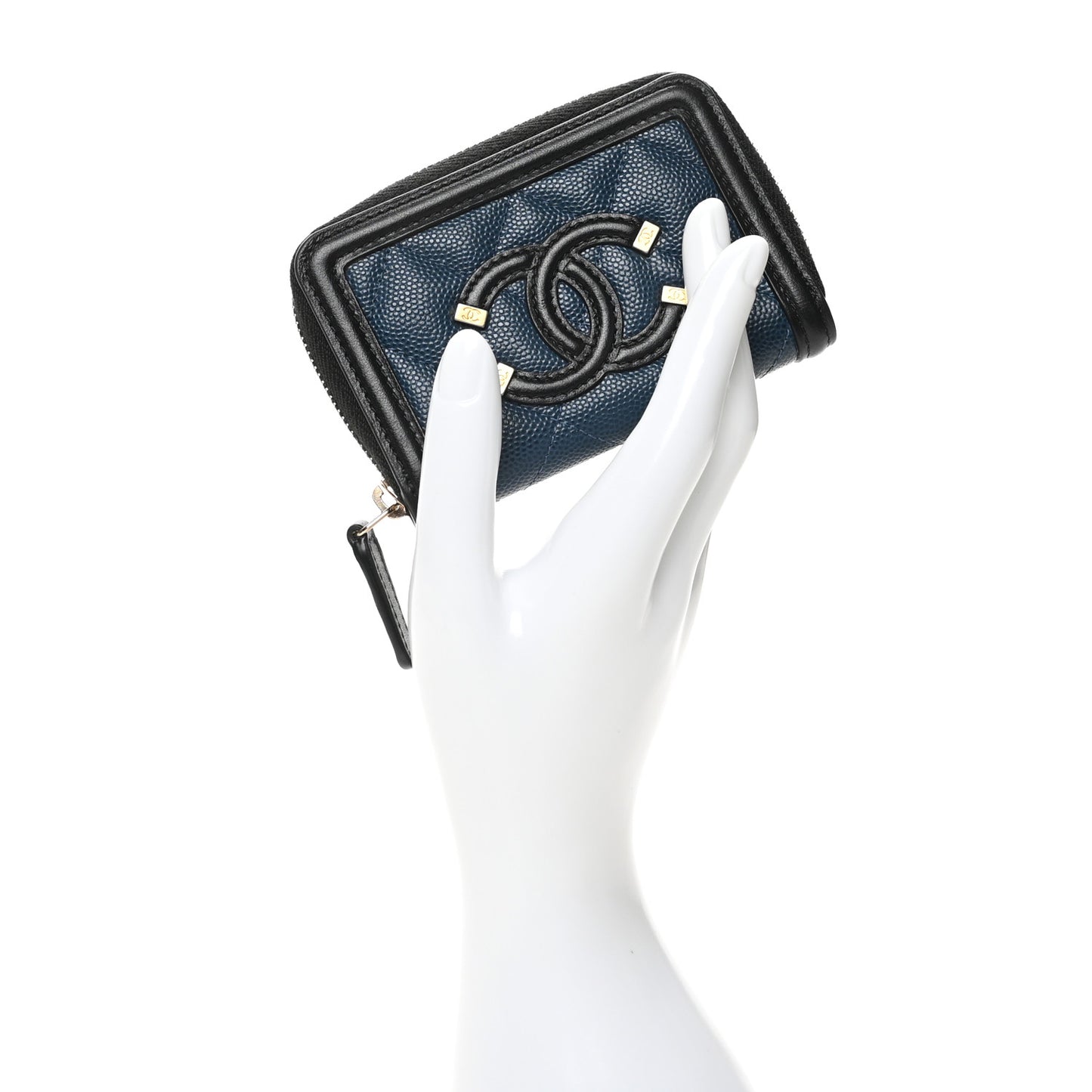 Caviar Quilted Filigree Coin Purse Navy Black