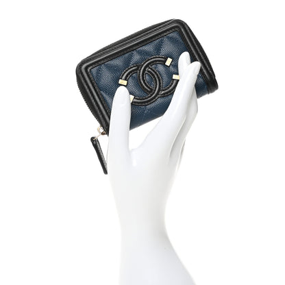 Chanel Caviar Quilted Filigree Coin Purse Navy Black 2 of 7