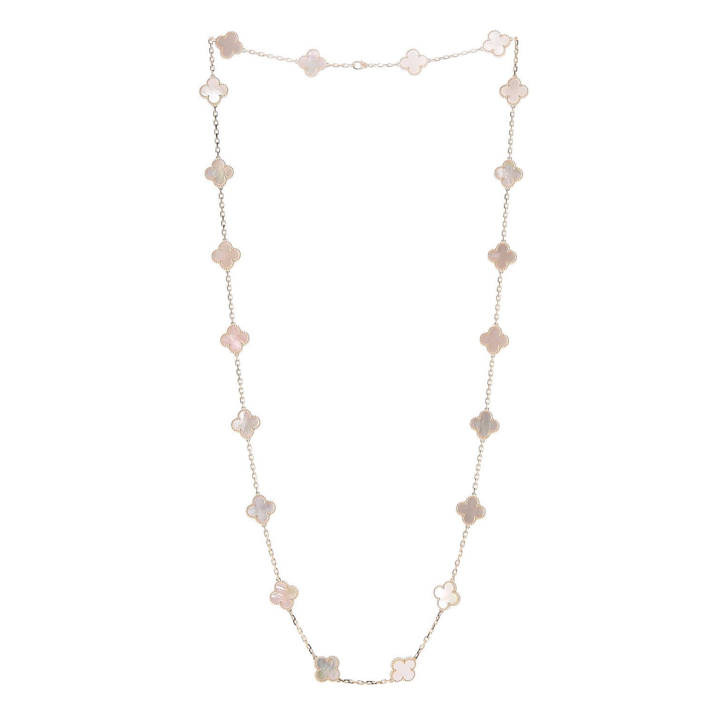18K Yellow Gold Mother of Pearl 20 Motifs Vintage Alhambra Necklace