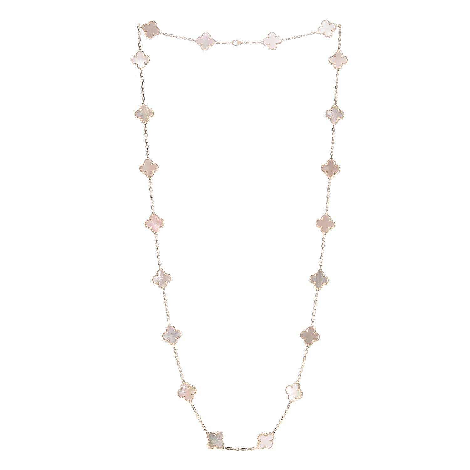 Van Cleef & Arpels 18K Yellow Gold Mother of Pearl 20 Motifs Vintage Alhambra Necklace 4 of 4
