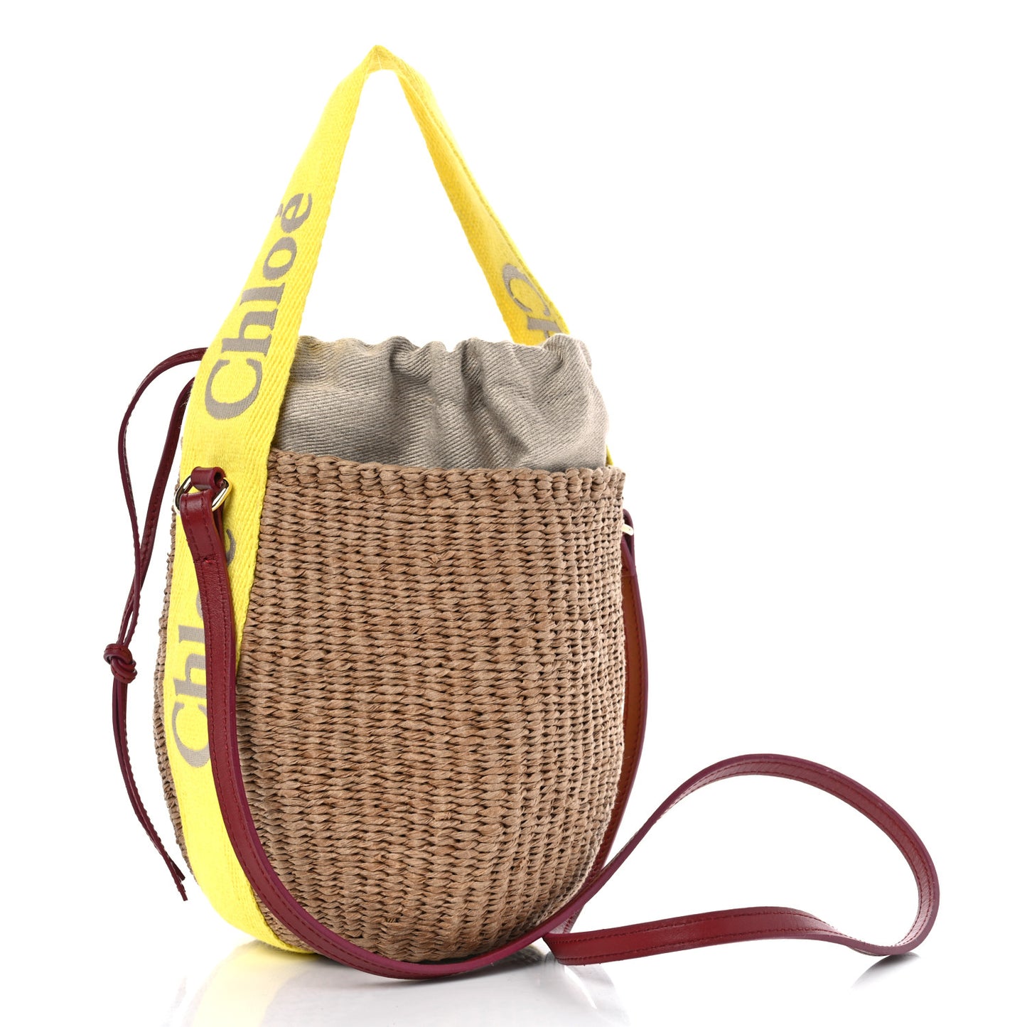 Natural Woven Fiber Small Woody Basket Yellow Beige