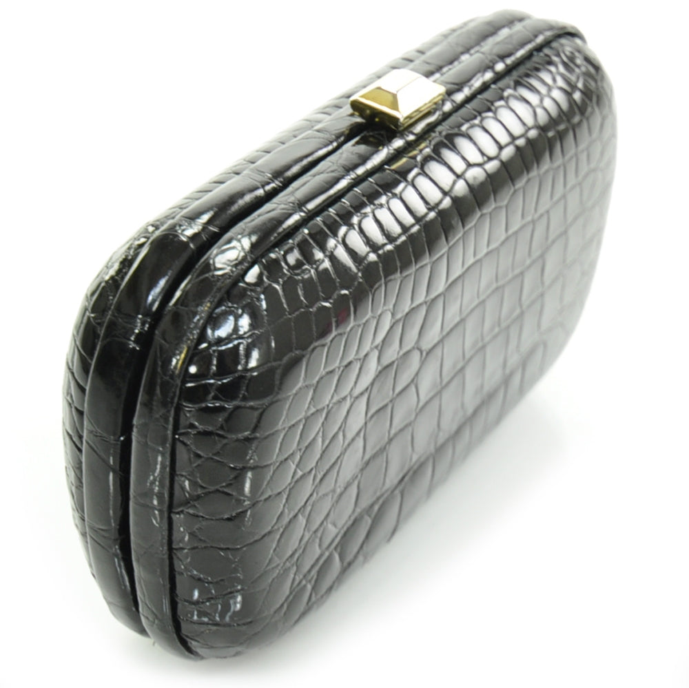 Vintage Crocodile Box Clutch Black
