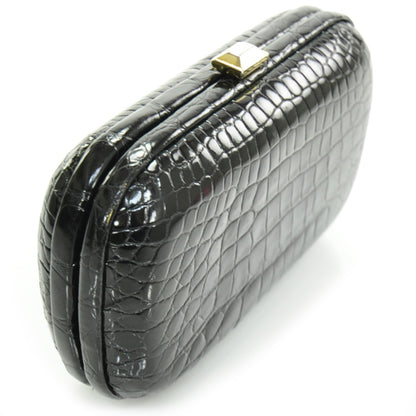 Bottega Veneta Vintage Crocodile Box Clutch Black 3 of 7