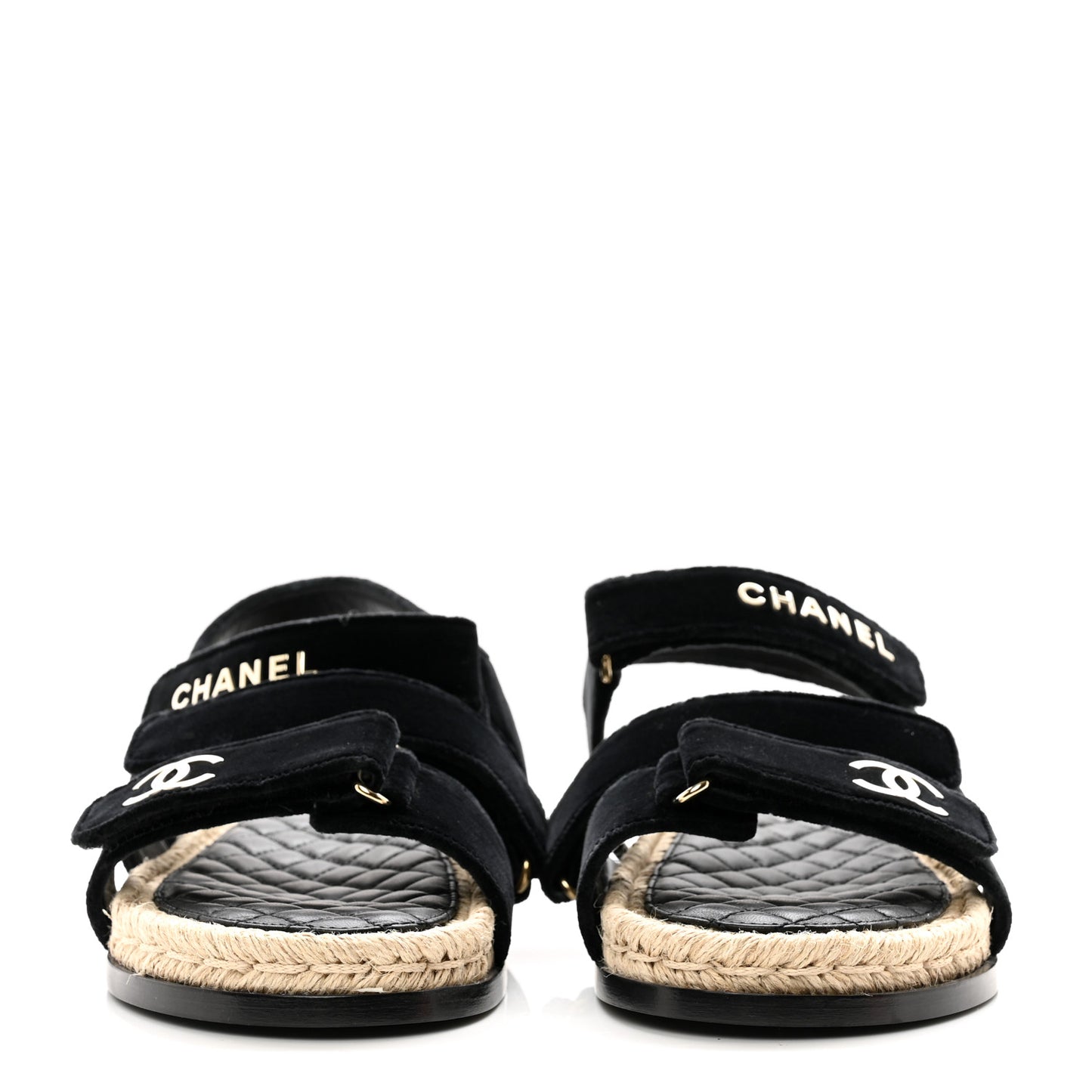 Velvet Lambskin CC Flat Sandals 40 Black