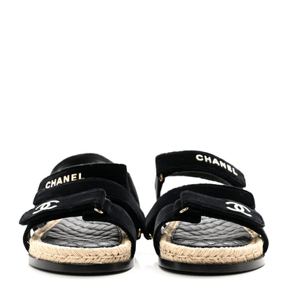 Chanel Velvet Lambskin CC Flat Sandals 40 Black 2 of 8