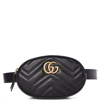 Gucci Calfskin Matelasse GG Marmont Belt Bag 85 34 Black 1 of 8