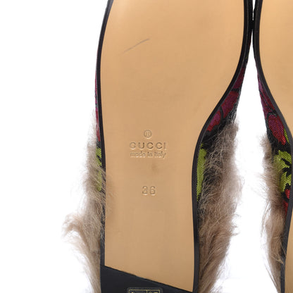 Gucci Brocade Fur Floral Womens Princetown Slippers 36 Black Anthracite 7 of 9