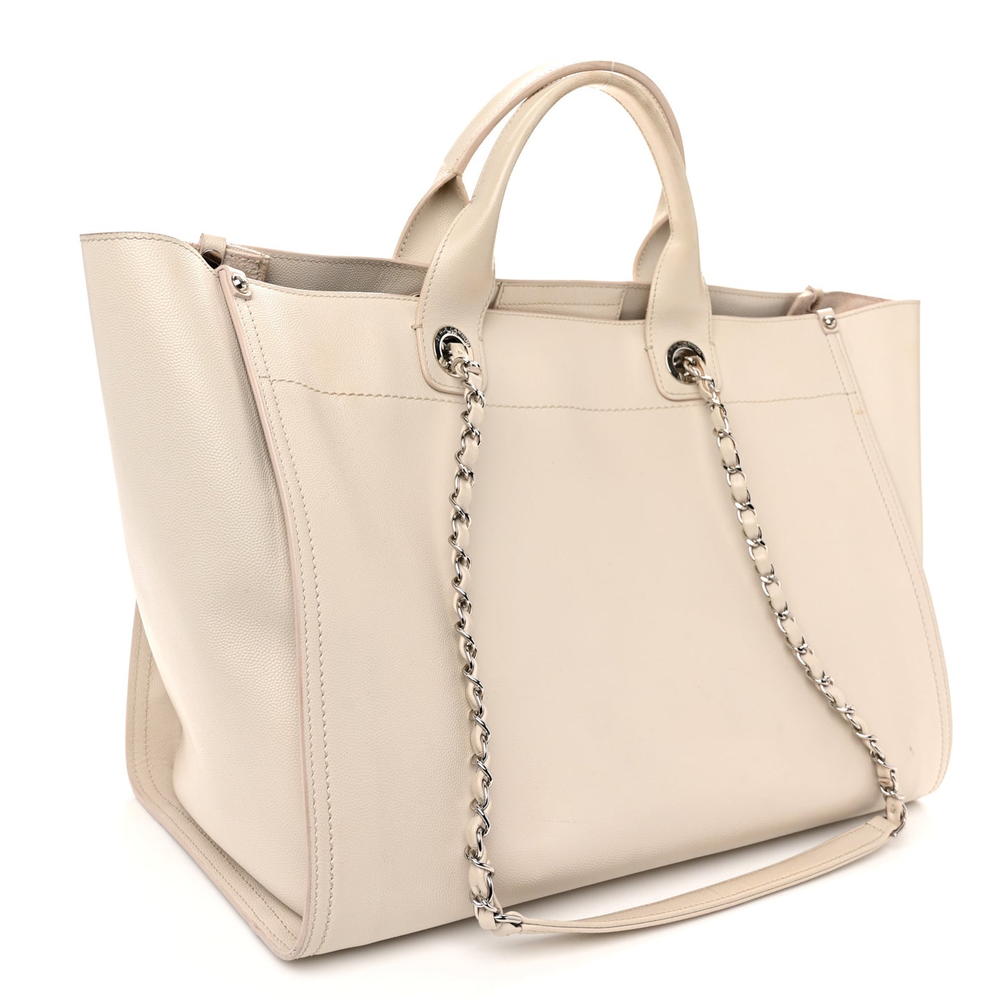 Caviar Medium Studded Deauville Tote Ivory