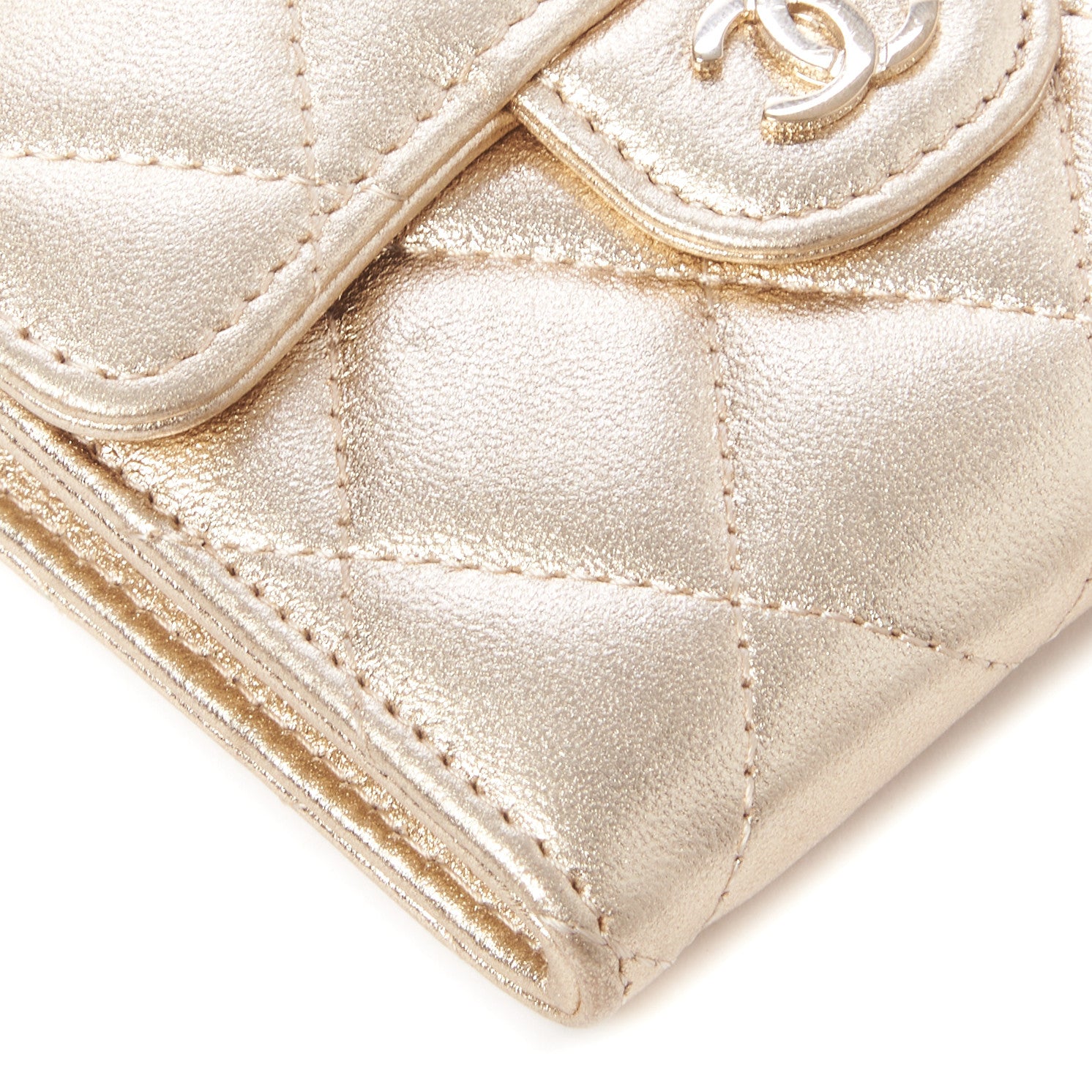 Chanel Metallic Lambskin Quilted Flap Card Holder Wallet Gold 5 of 8