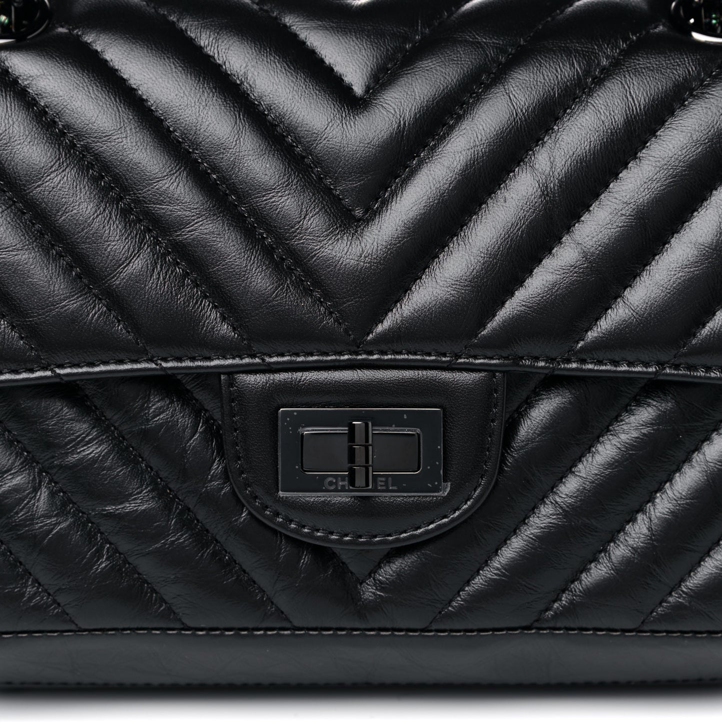 Aged Calfskin Chevron Quilted 2.55 Reissue Mini Flap So Black