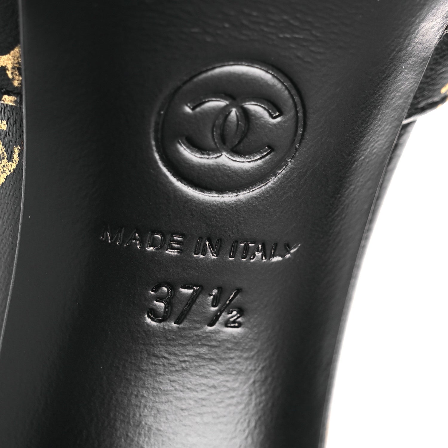 Chanel Printed Lambskin CC Platform Pumps 37.5 Black Gold 8 of 11