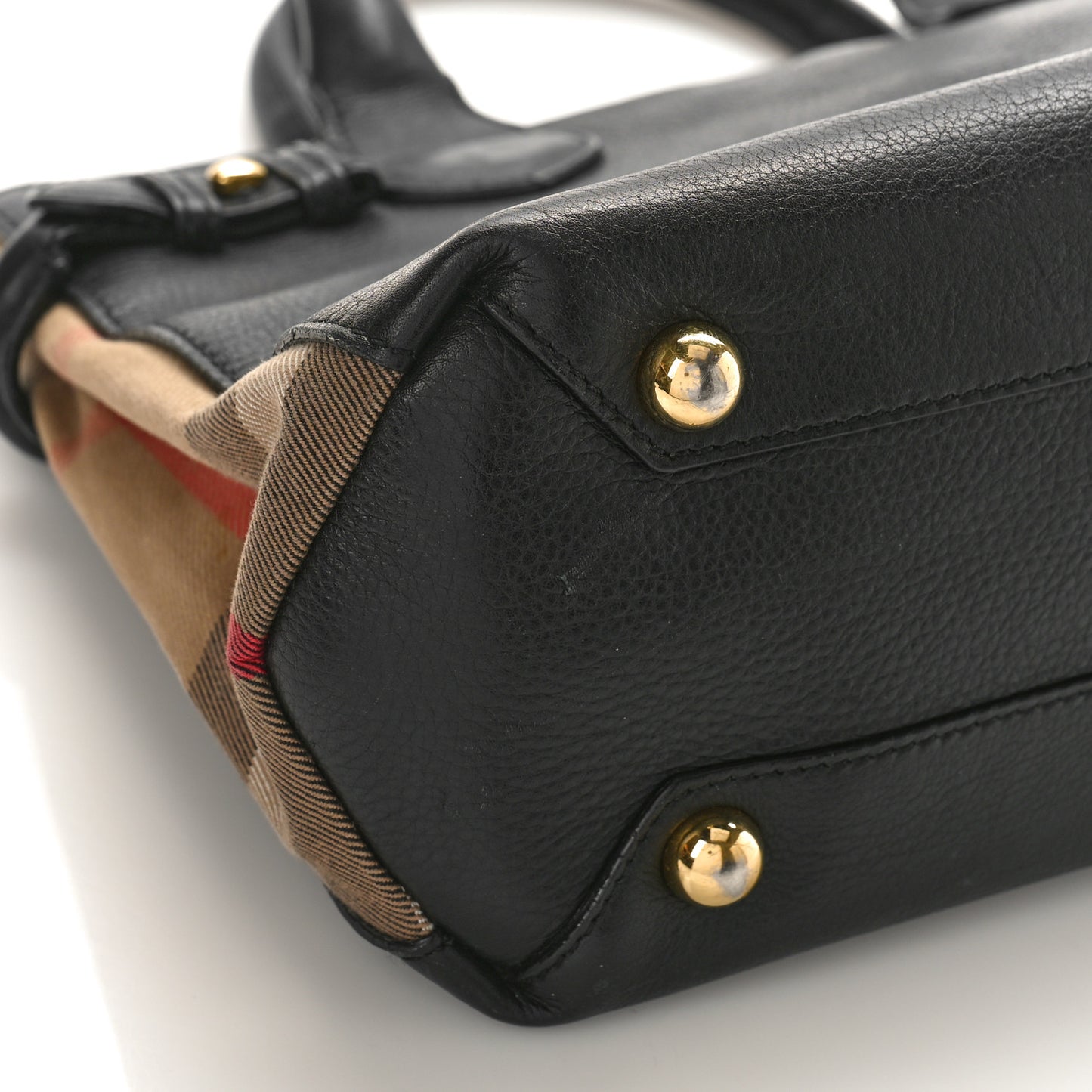 Grainy Calfskin House Check Small Banner Tote Black