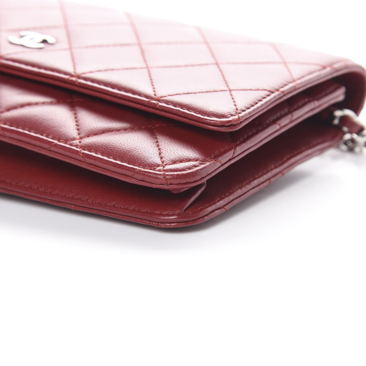 Lambskin Quilted Wallet on Chain WOC Red