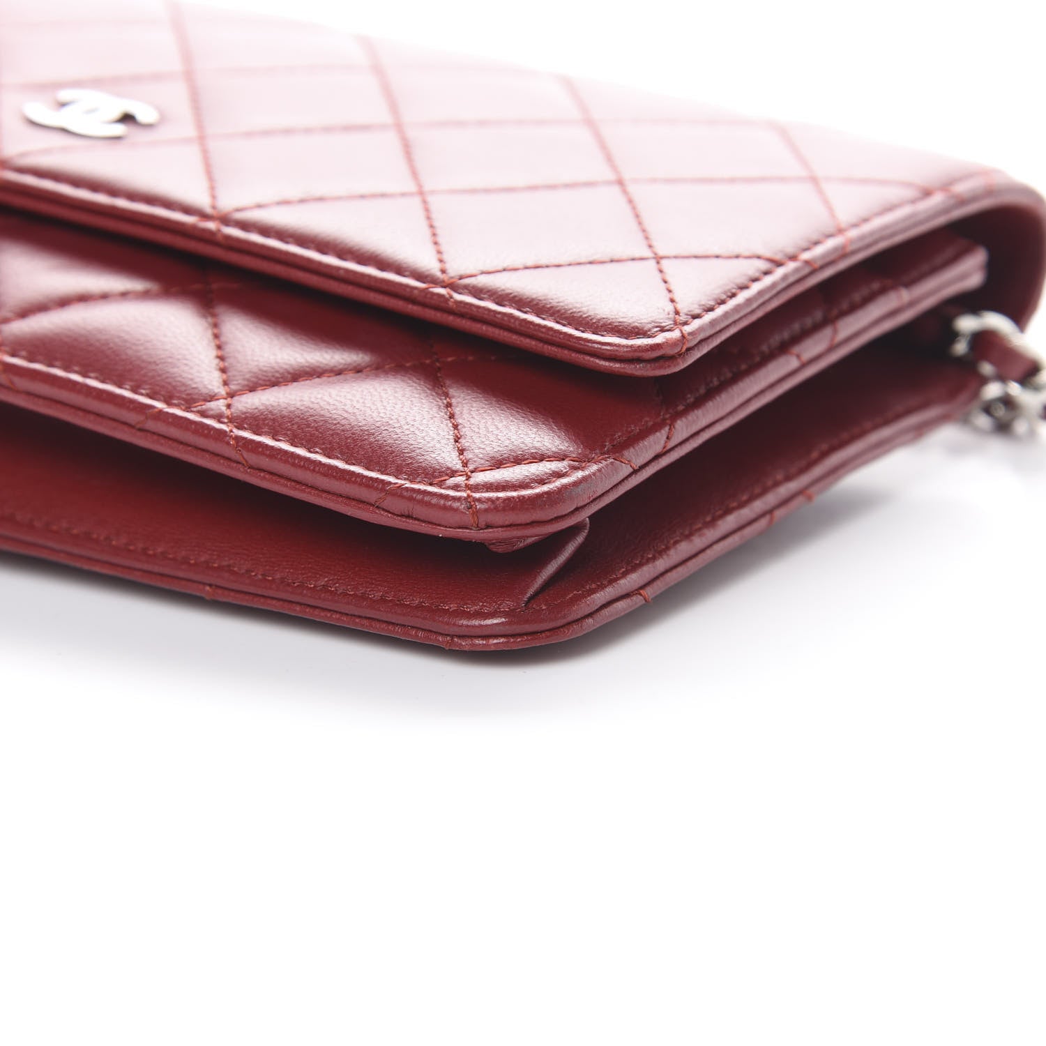 Chanel Lambskin Quilted Wallet on Chain WOC Red 10 of 12