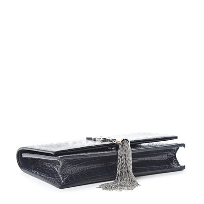 Mansur Gavriel Calfskin Crocodile Embossed Kate Monogram Tassel Chain Wallet Deep Marine 4 of 14