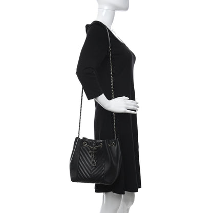 Chanel Calfskin Quilted Daily Chevron Drawstring Bag Black 2 of 10