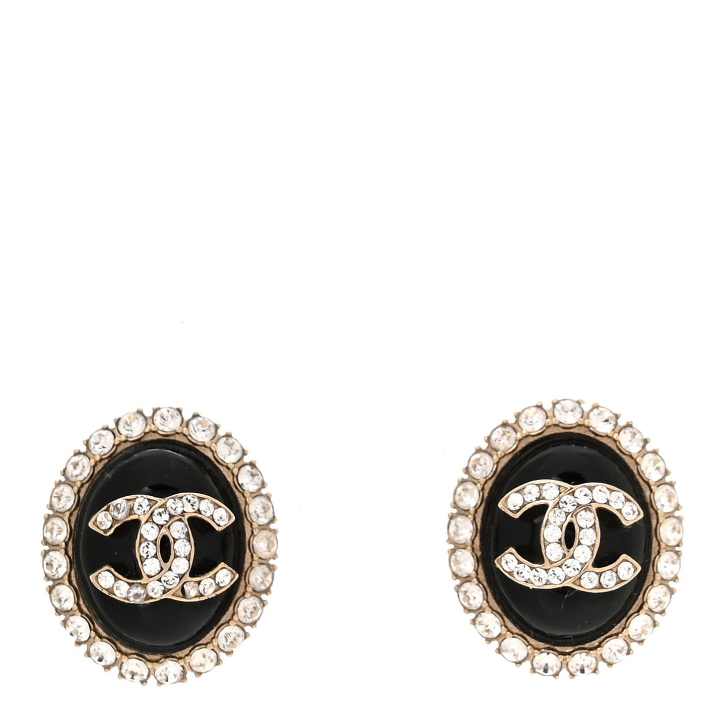 Crystal Enamel CC Round Earrings Light Gold Black