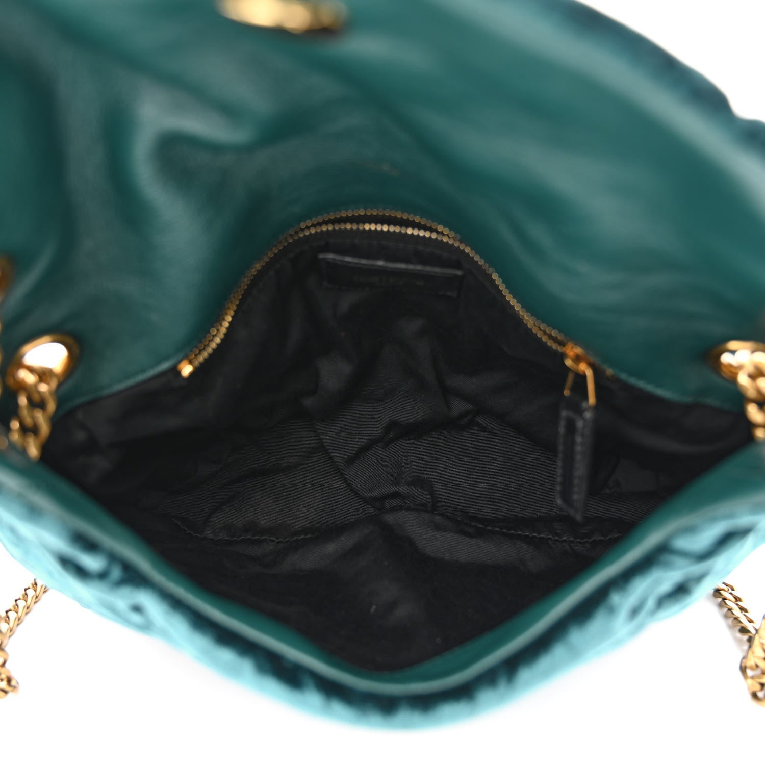 Saint Laurent Crushed Velvet Quilted Small Loulou Puffer Monogram Chain Satchel Emerald 5 of 12