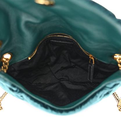 Saint Laurent Crushed Velvet Quilted Small Loulou Puffer Monogram Chain Satchel Emerald 5 of 12