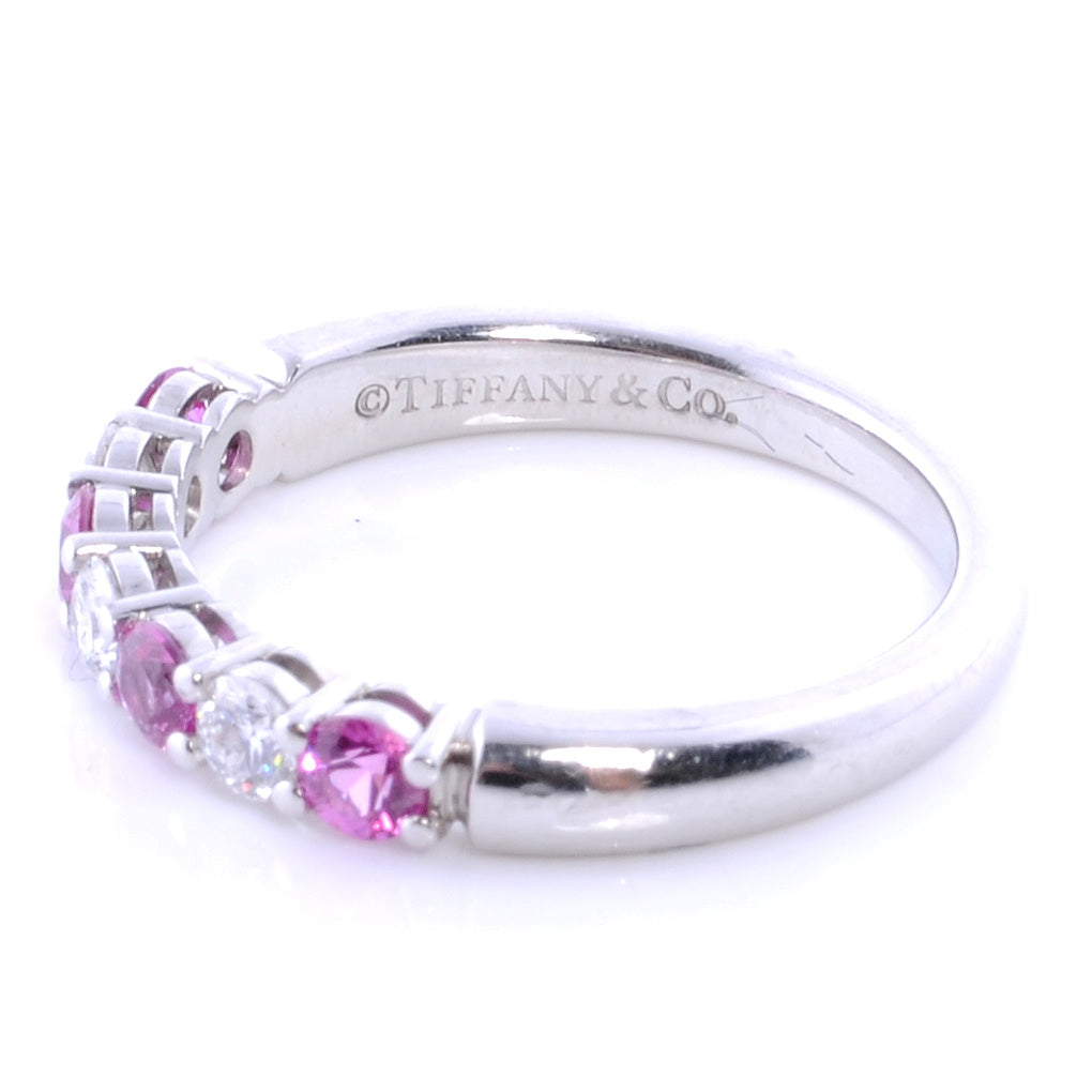 Platinum Diamond Pink Sapphire 3mm Ring 6