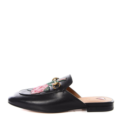Gucci Calfskin Flower Embroidered Princetown Slippers 36.5 Black 1 of 10