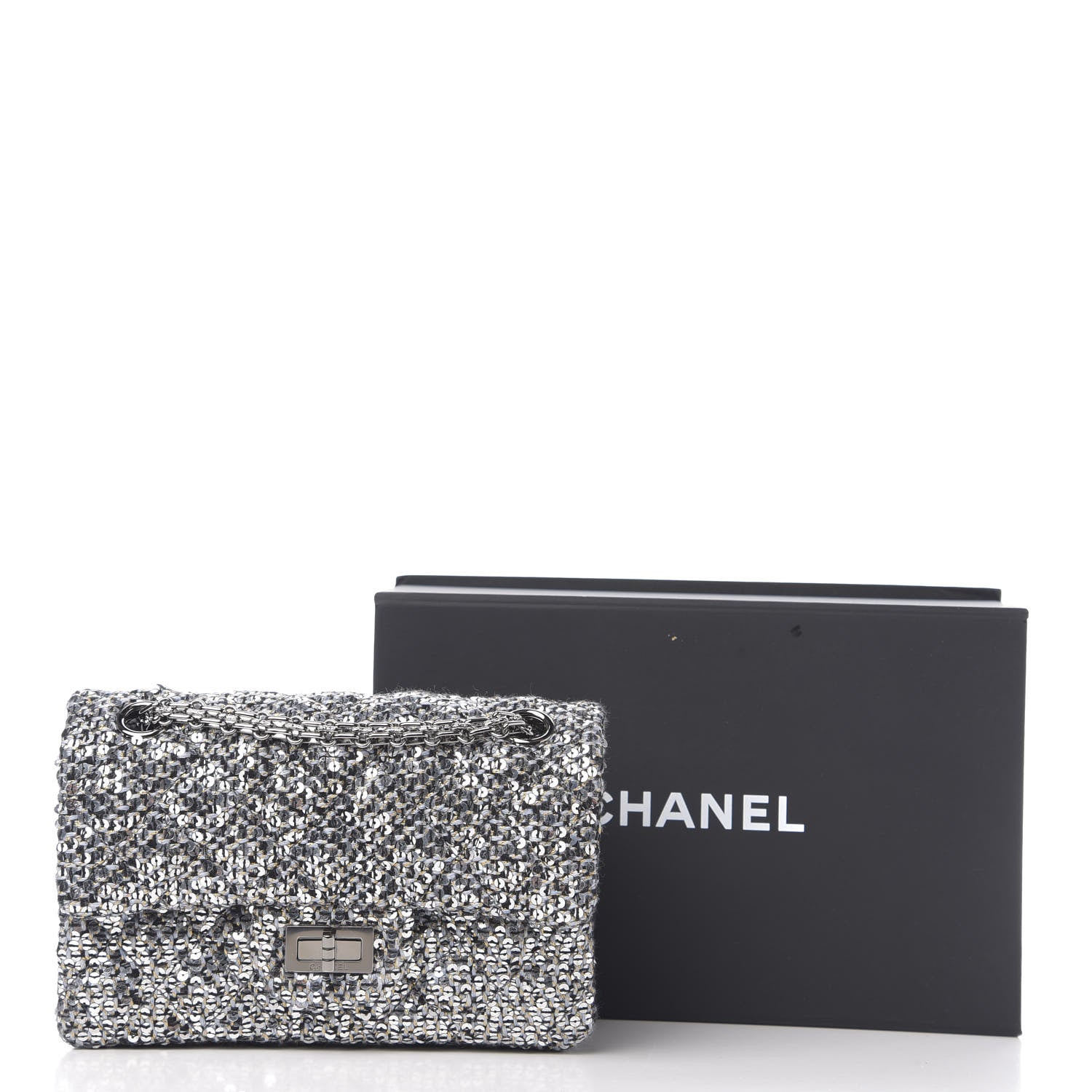 Chanel Tweed Quilted 2.55 Reissue Mini Flap Silver Black Gold 10 of 10
