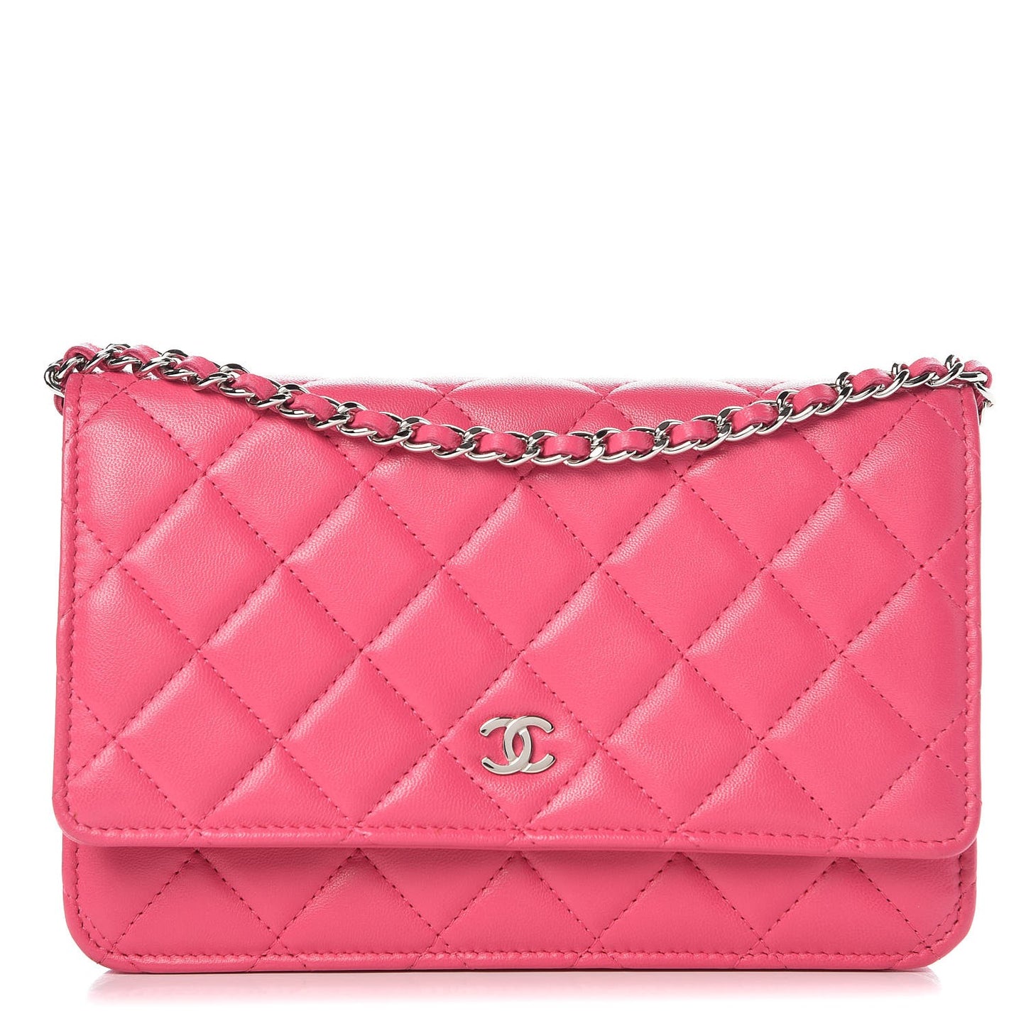 Lambskin Quilted Wallet On Chain WOC Pink