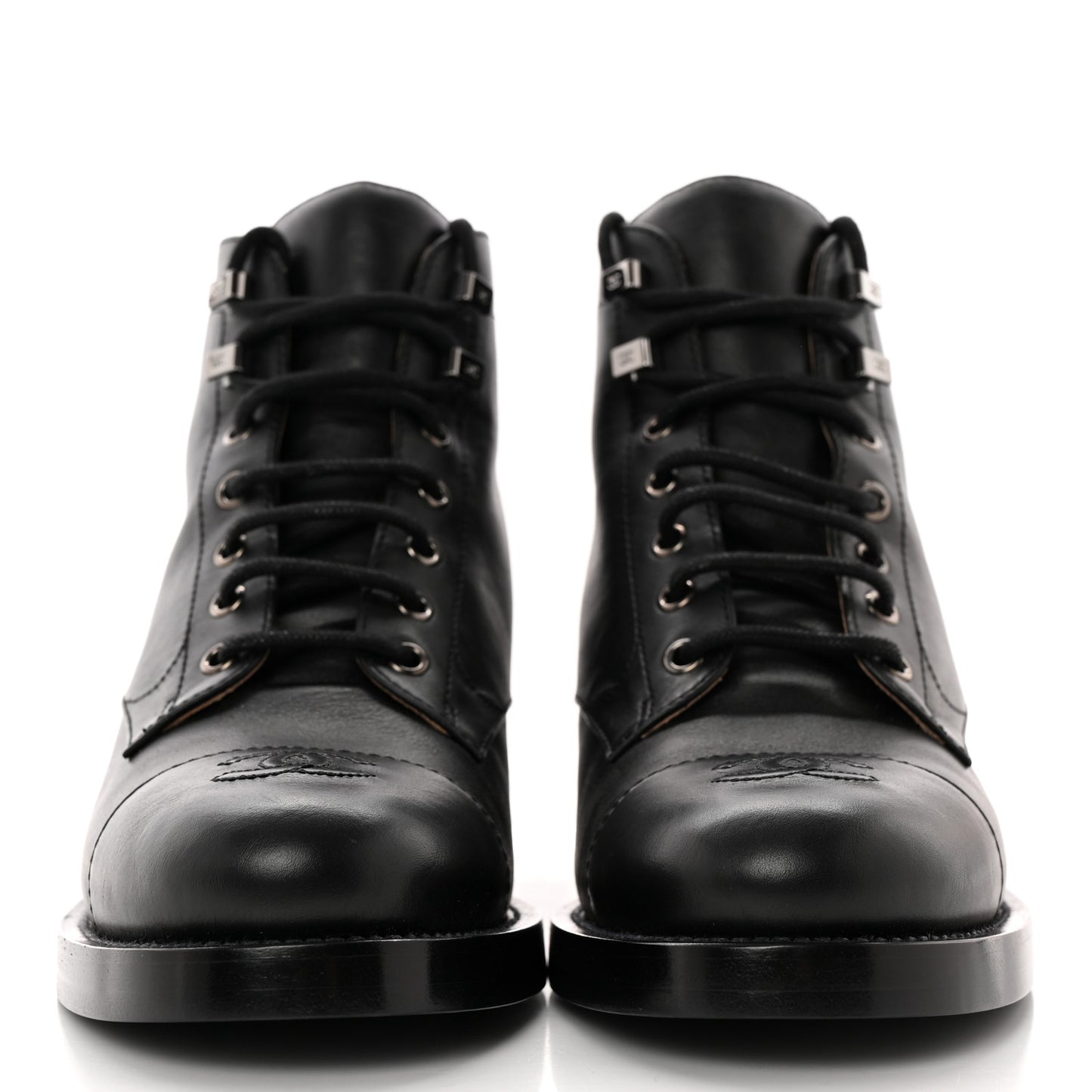 Calfskin Lace Up CC Combat Boots 38.5 Black