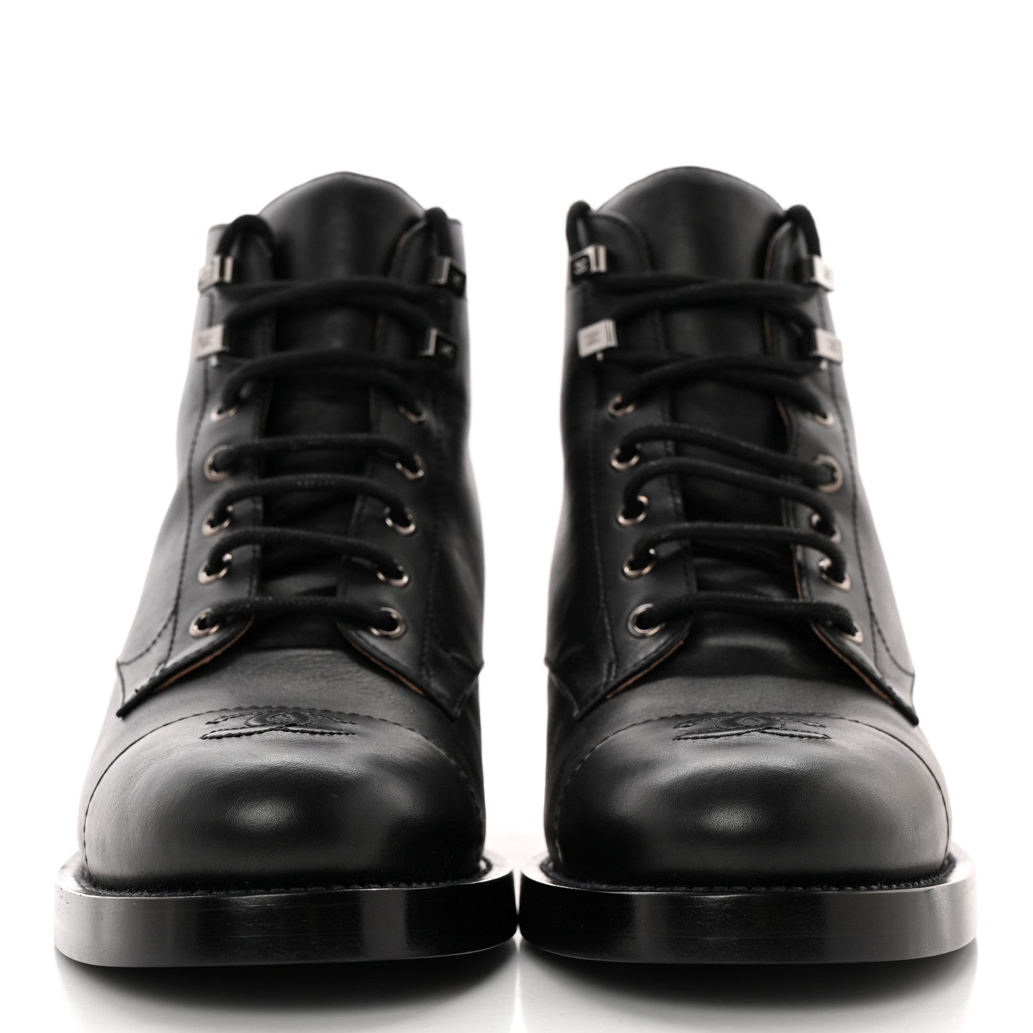 Chanel Calfskin Lace Up CC Combat Boots 38.5 Black 2 of 11