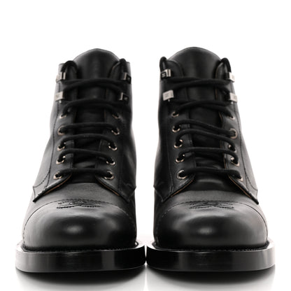Chanel Calfskin Lace Up CC Combat Boots 38.5 Black 2 of 11