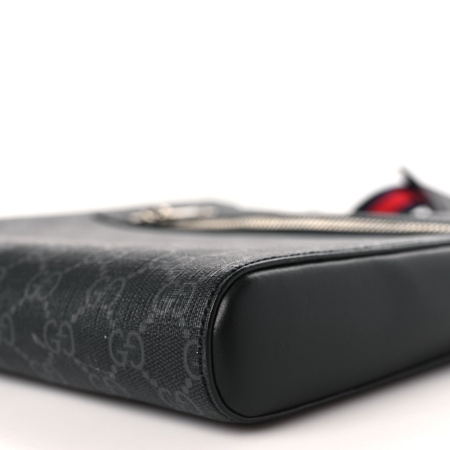 GG Supreme Monogram Appia Calfskin Web Flat Messenger Bag Black Grey