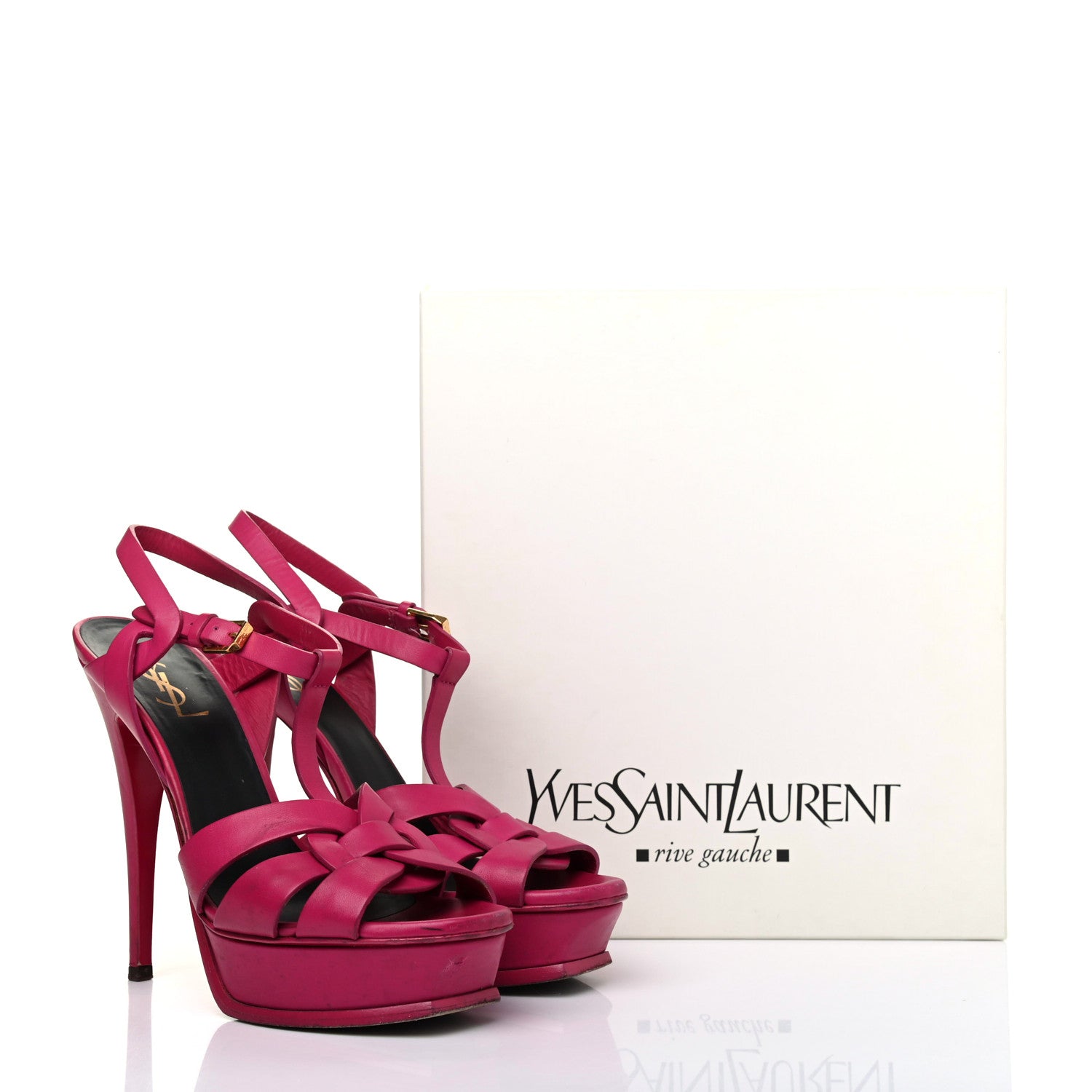 Saint Laurent Calfskin Tribute 105 Platform Sandals 39.5 Fuchsia 28 of 28