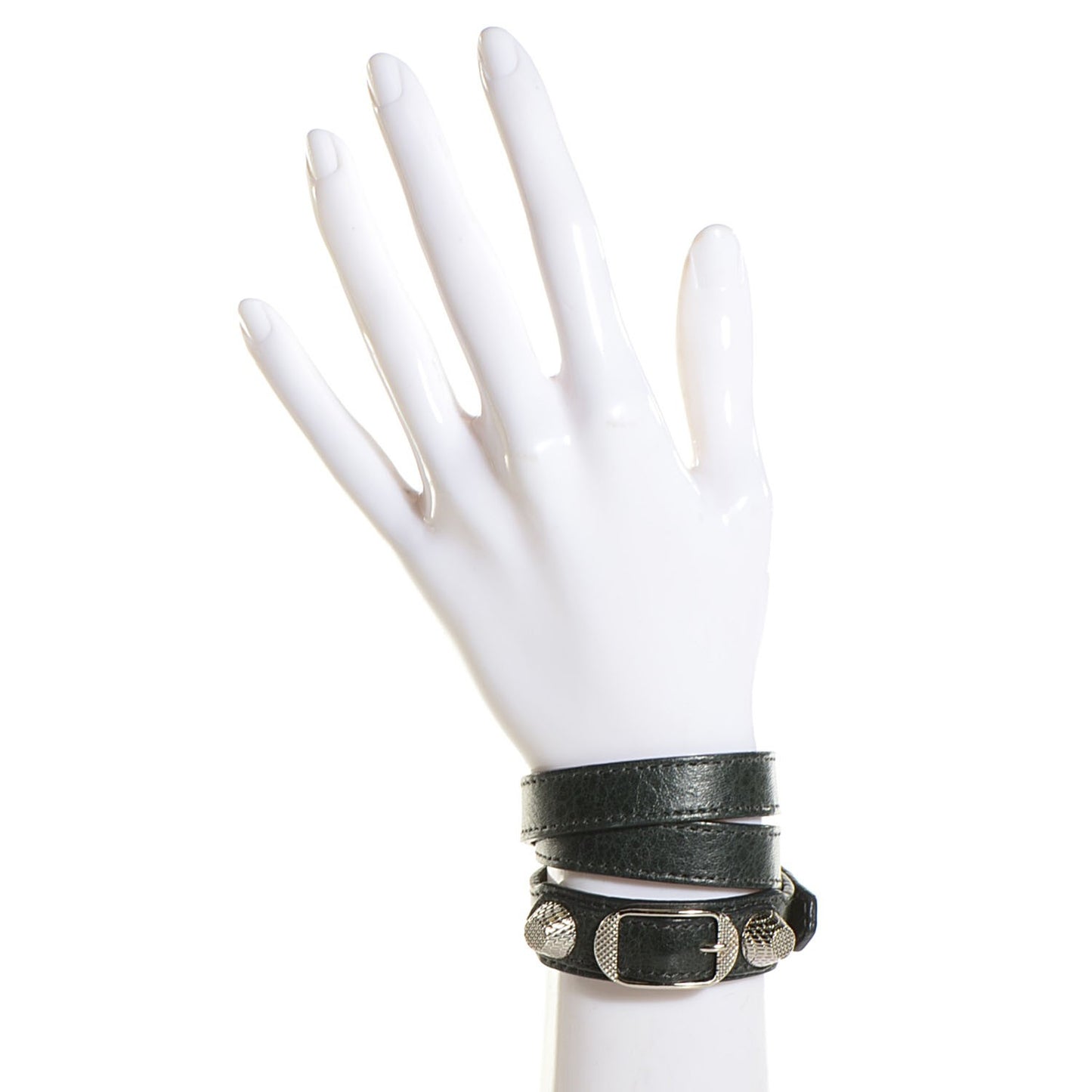 Agneau Arena Classic Hardware Triple Tour Giant 12 Silver Hardware Bracelet Black