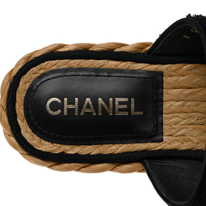 Chanel Terry Cloth Raffia CC Logo Thong Sandals 41 Black 7 of 9