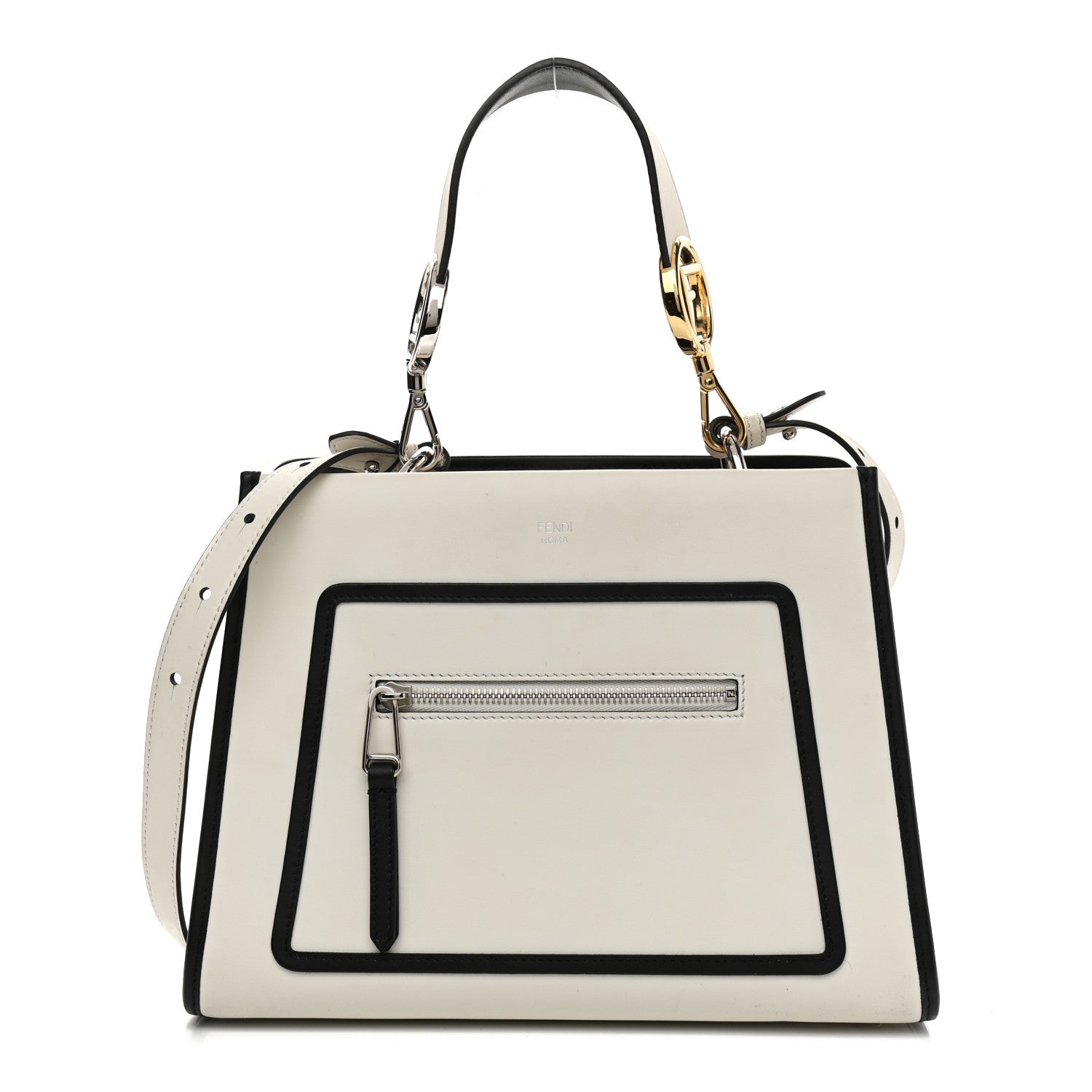 Fendi Vitello Century Opaco F is Fendi Bi-Color Small Runaway Satchel White Ice Black 1 of 15