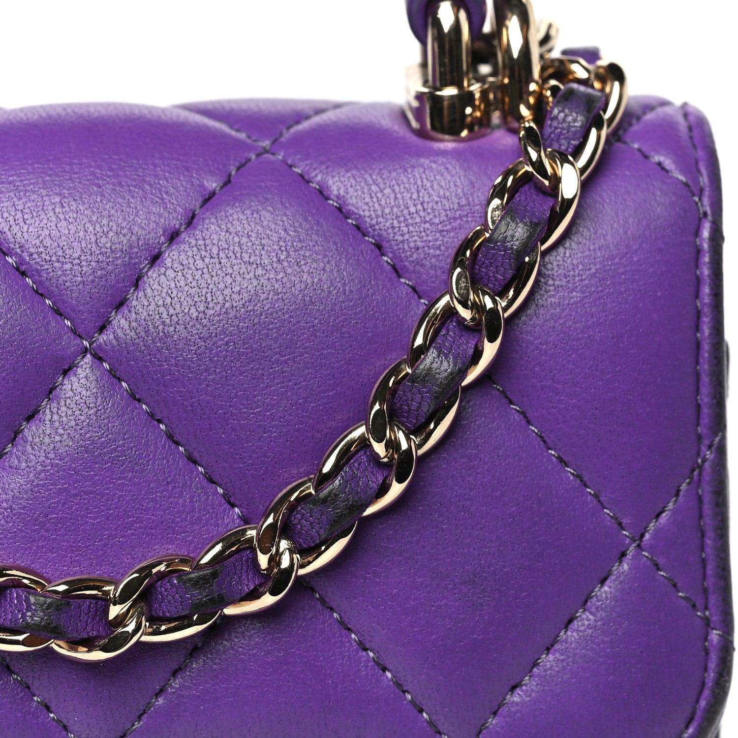 Chanel Lambskin Quilted Top Handle Clutch With Chain Purple 13 of 14