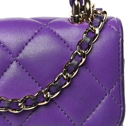 Chanel Lambskin Quilted Top Handle Clutch With Chain Purple 13 of 14