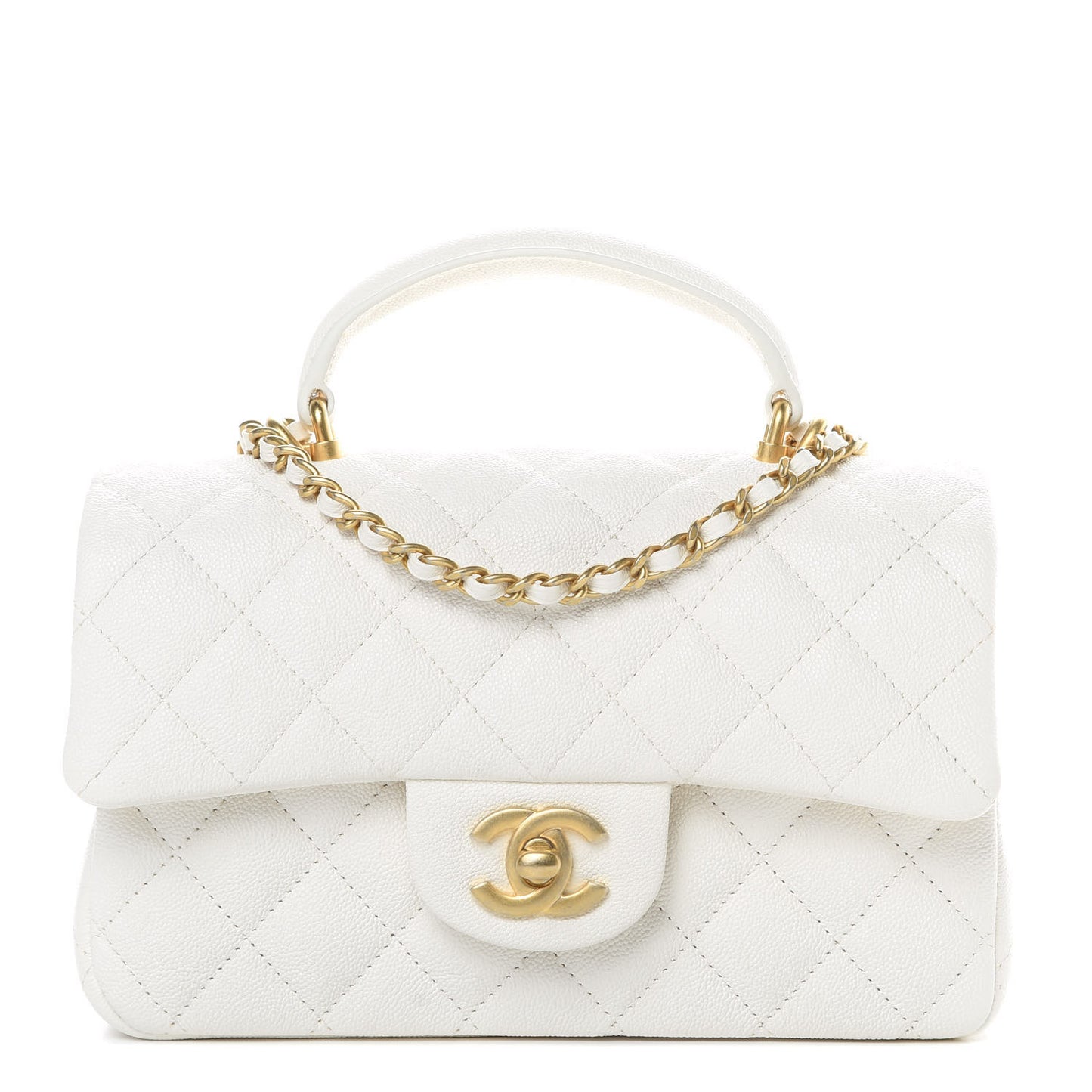 Caviar Quilted Mini Top Handle Rectangular Flap White