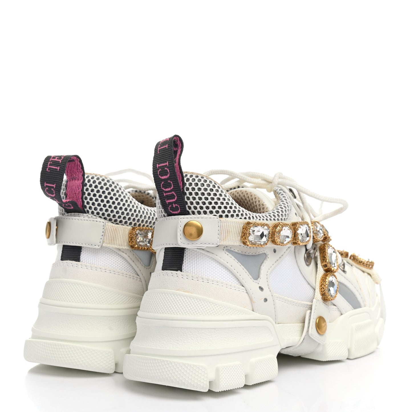 X SEGA Mesh Calfskin Suede Removable Crystals Womens Flashtrek Sneakers 36 Great White
