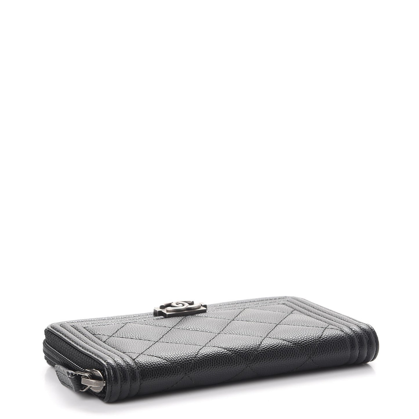 Caviar Quilted Small Boy Zip Around Wallet Black