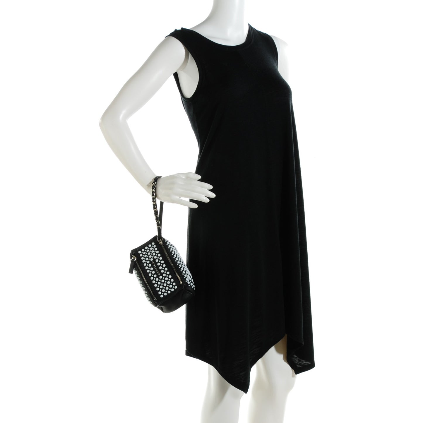 Calfskin Studded Pandora Wristlet Black